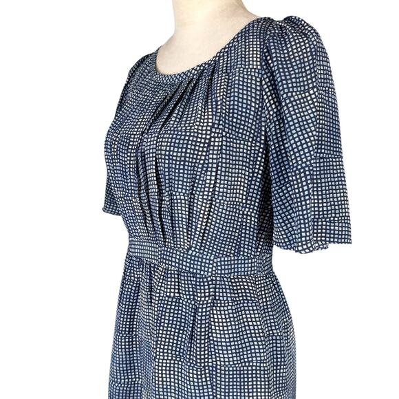 Banana Republic 100% Silk Blue Geometric Print Short Sleeve Mini Sheath Dress - Picture 5 of 11